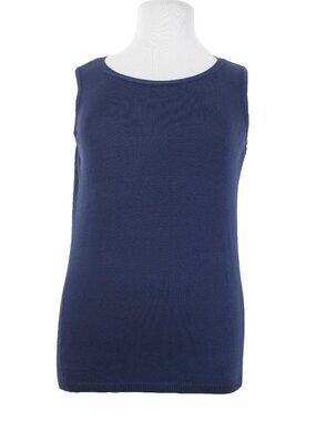 Chicos Top $50 Sz 2 Navy Blue Rib Trim Detail Tank Rayon Top